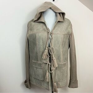 Vintage 70’s Duo Wear Leather Cow Hide Hooded Jacket Tan L